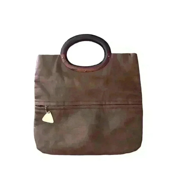 Vtg Julius Resnick lucite brown faux leather handle hand bag - Picture 2 of 5